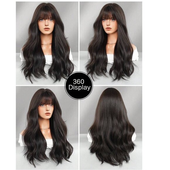 Chocolate Brown Wavy Wig with bangs Natural Luxury look - Picture 8 of 15